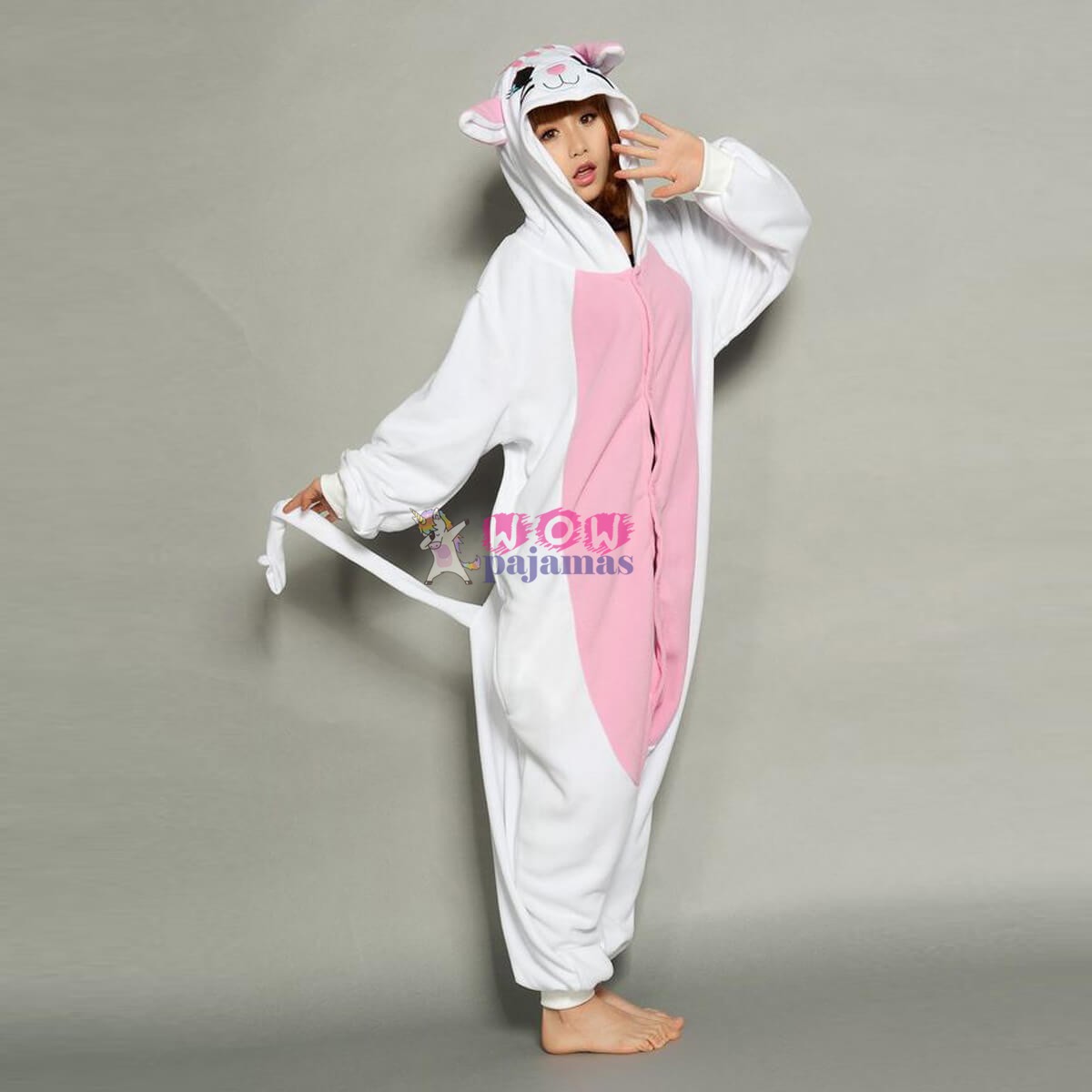 Kigurumi White Cat Onesie Pajamas Animal Costume For Adult - WowPajamas